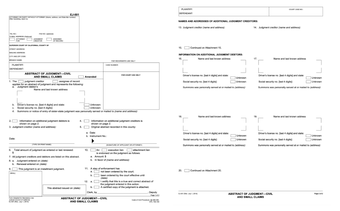 Abstract of Judgment California - Creating Property Liens & CCP § 674