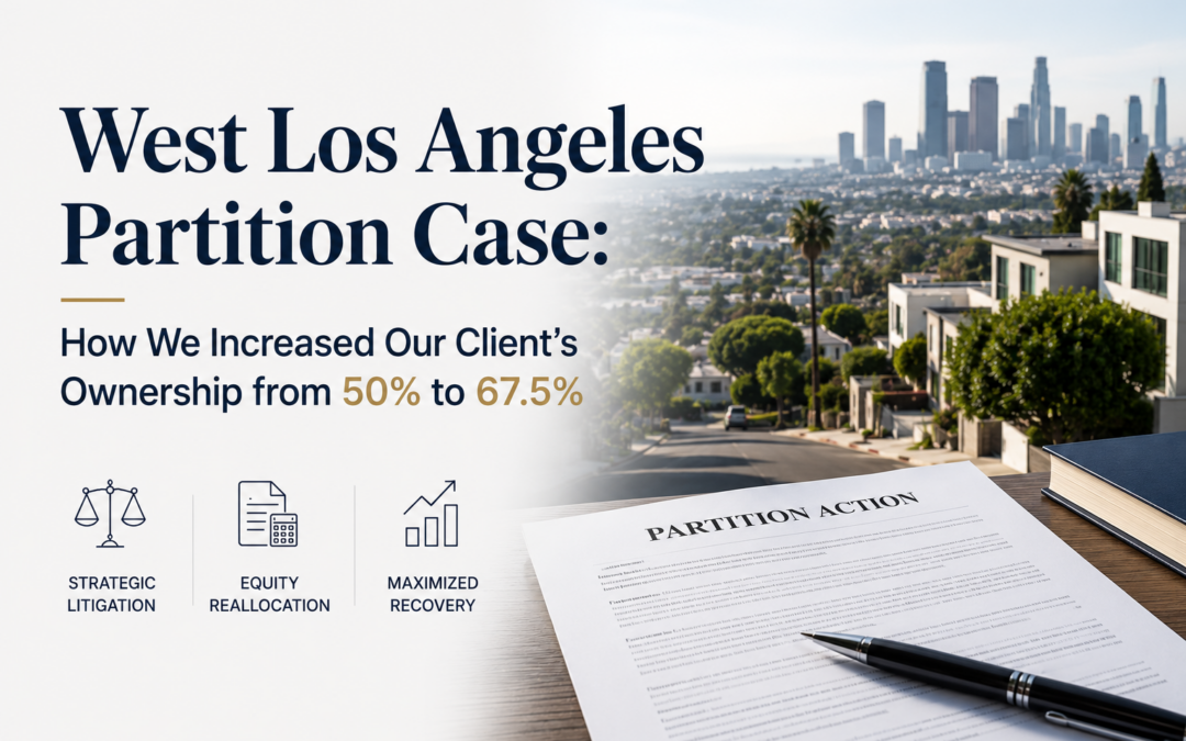 West Los Angeles partition case illustrating a residential co-ownership dispute involving ownership reallocation from 50% to 67.5% through partition litigation.