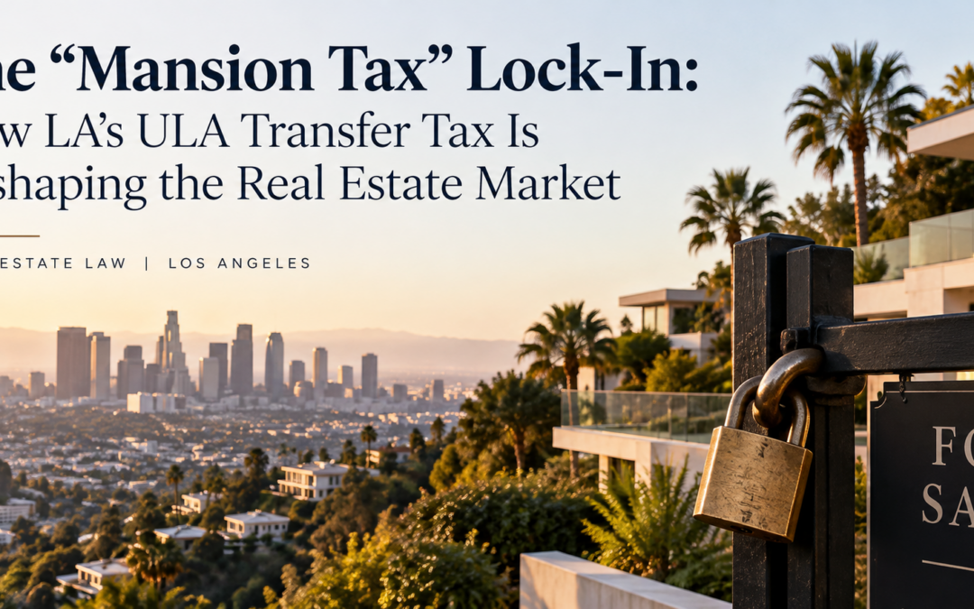 Los Angeles luxury real estate with a locked for sale sign representing the ULA mansion tax lock-in effect